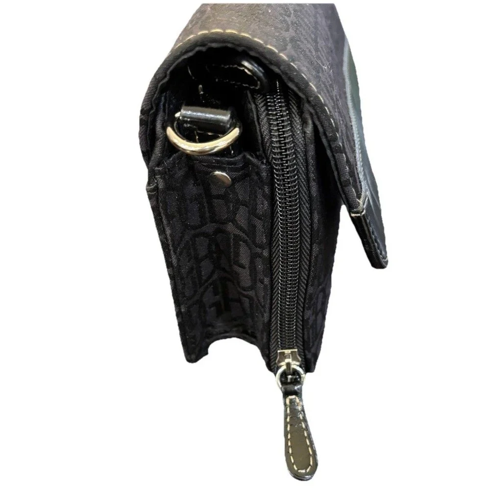 NWOT Giani Bernini Black Monogram Purse Handbag Faux Leather & Canvas 4” X 10”